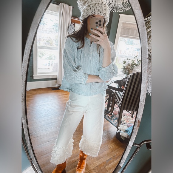 The Great. The Shepherd Stripe Cotton & Linen Top Shirt Size 0 - Picture 2 of 9